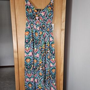 Old Navy NWT SM Scarf Hem Midi Dress Vibrant Floral Babydoll Boho Hippie Beachy
